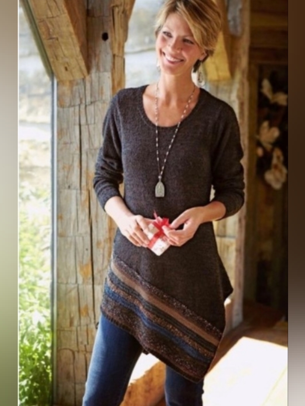 Like New! Boho Wool Blend Long Tunic Style Long Sleeve Sweater- Women's